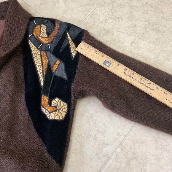 Vintage Cervelle 80s Wool Mohair Cardigan sweater M brown Artsy button up lined - Picture 11 of 12